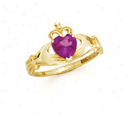 14k Heatt Rhodolite-pink Birthtsone Claddagh Ring