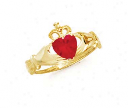 14k Heart Ruby-red Birthstone Claddagh Race-course