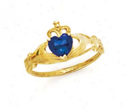 14k Heart Sapphire-blue Birthstone Claddagh Ring