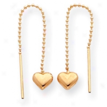 14k Heart Threader Earrings