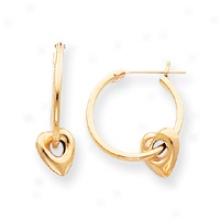 14k Hoop With Heart Earrings