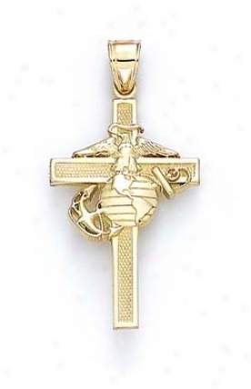 14k Large Us Marine Corps Cross Pendant