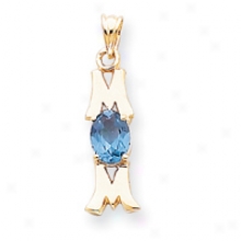 14k Mom With Cz March Birthstone Pendant