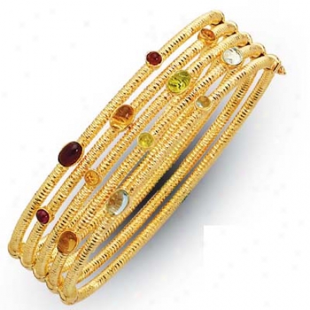 14k Multigem Semiprecious Gemstone Bracelet - 7.5 Inch