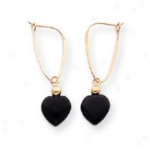 14k Onyx Heart Drop Earrings