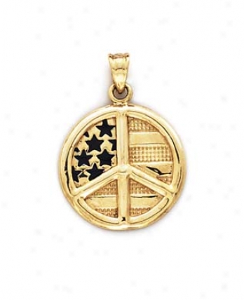 14k Peace Sign Us Flag Pendant