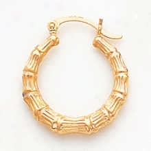 14k Pollished Bamboo Design Hollow Hoop Earrings