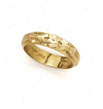 14k Polished Claddagh Mens Band Ring