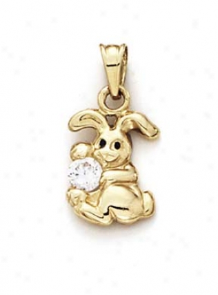 14o Polished Small Bunny Cubic Cz Pendant