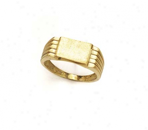 14k Rectangle Signet Ribbed Sides Mens Ring