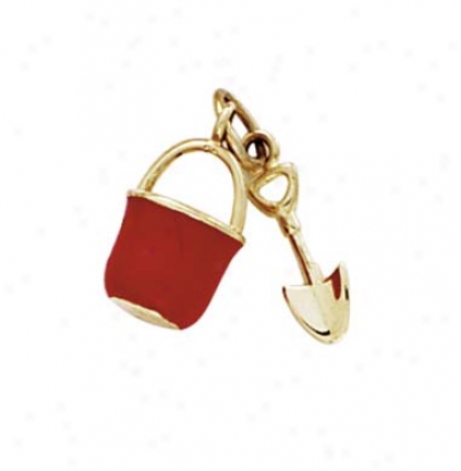 14k Red Enamel Pail And Shovel Pendant