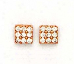 14k Rose 2.5 Mm Round Cz Square Design Earrings