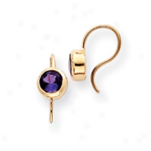 14k Round Bezel And Amethyst Earrings