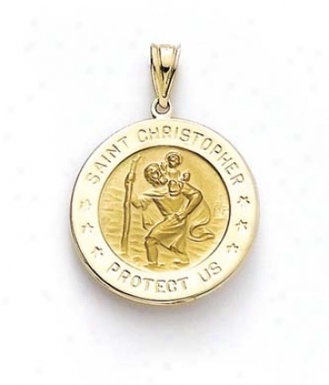 14k Round St Chrlstopher Medallion Pendant