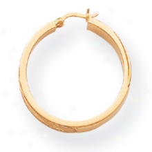 14 Satin And Diamond-cut 4mm Round Hoop Earrings