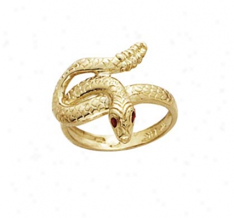 14k Snake Red Cz Eyes Mens Ring