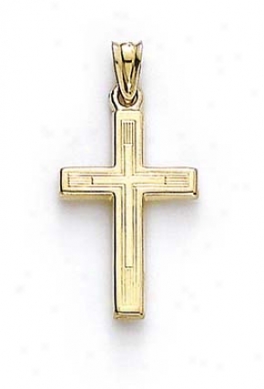 14k Solid Embossed Cross Pendant