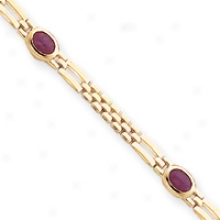 14k Solid Polished Ruby Cabochon Fancy Bracelet - 7.5 Inch