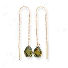 14k Synthetic Olivine Threader Earrings