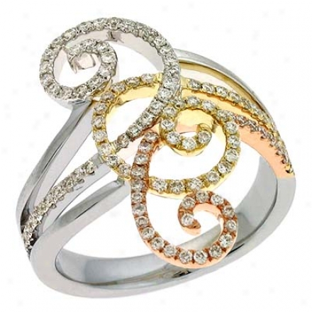 14k Tri-color Trendy Page 0.59 Ct Diamond Ring