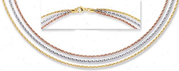 14k Tricolor 3 Strand Necklace - 18 Inch