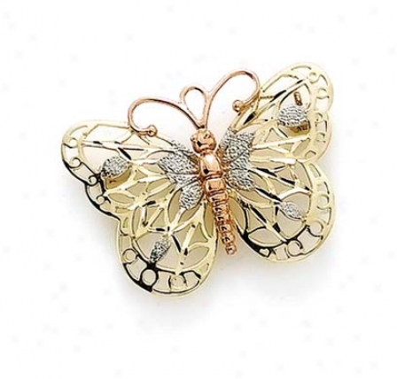 14k Tricolor Butterfly Pin