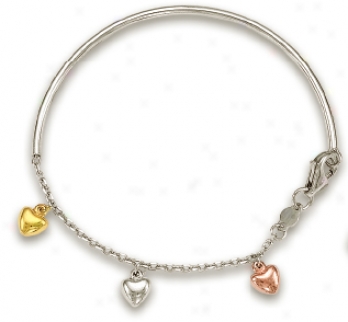 14k Tricolor Dangling Heart Childrens Enamel Bracelet - 5.5