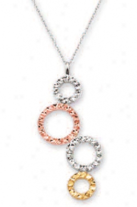 14k Tricolor Diamond-cut Bubbles Necklace - 17 Inch