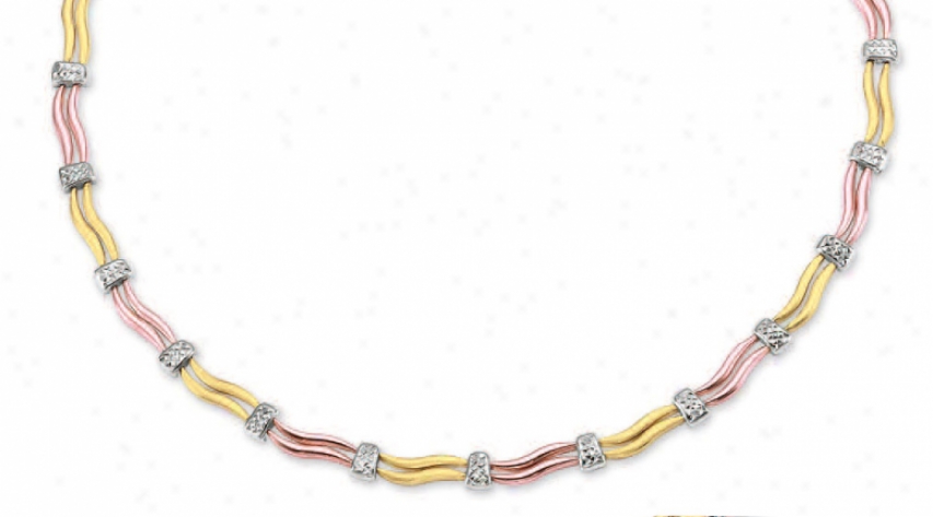 14k Tricolor Diamond-cut Pleasing conceit Necklace - 17 Incj