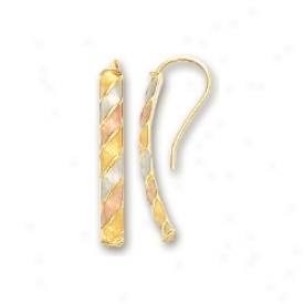 14k Tricolor Graceful Twisted Bar Cease Earrings