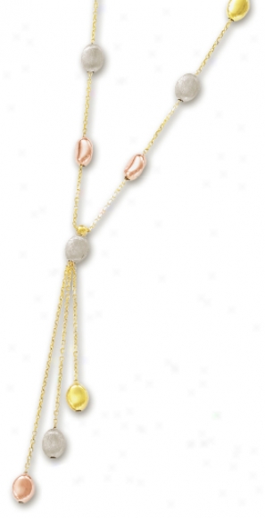 14k Tricllor Fancy Pebbles Necklace - 17 Inch