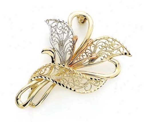 14k Tricolor Filigree Lily Pin