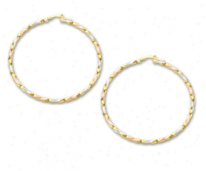 14k Tricolor Spectacular Large Hoop Earrings