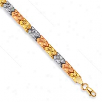 14k Tricolor Tricolor Stampato Bracelet - 7.25 Inchh