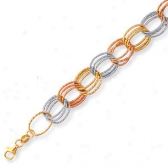 14k Tricolor Triple Link Lobs5er Claw Bracelet - 7.25 Inch