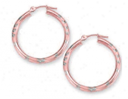 14k Two-tone 3 Mm Diamoond-cut Hoop Earrings