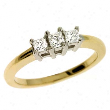 14k Two-tone 3 Stone 0.355 Ct Brilliant Ring