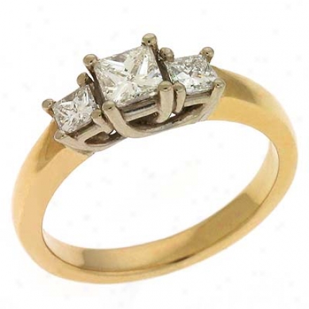 14k Two-tone 3 Stonw 0.75 Ct Diamond Ring