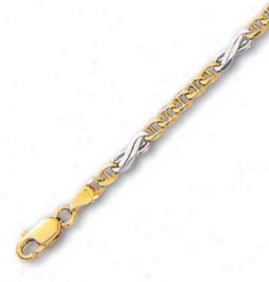 14k Two-tone 3.1 Mm Fancy Mariner Anklet  -10 Inch