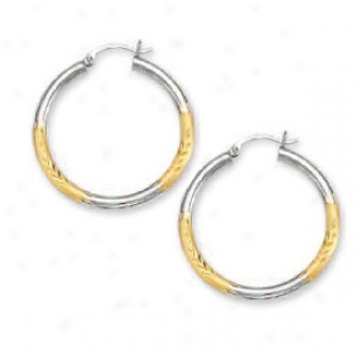 14k Two-tone 3.5 Mm Diamond-cut Hoop Earrings