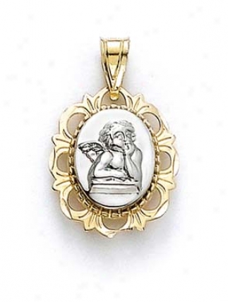 14k Two-tone Angel Prayer On Back Pendant