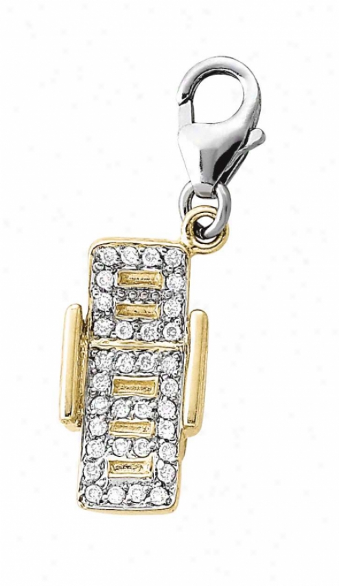 14k Two-tone Beach Chair Round 1.5 Mm Diamond Charm