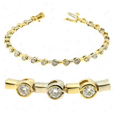 14k Two-tone Bezel-set Tennis 2 Ct Diamond Bracelet