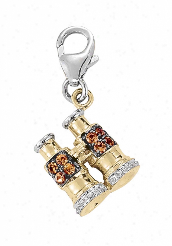 14k Two-tone Binocular Roind 1.5 Mm Orange Sapphire Charm