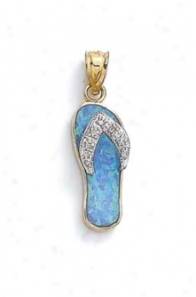 14k Two-tone Blue Opal Flip-flop Diamond Accent Pendant