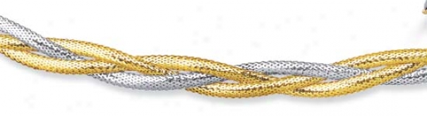 14k Two-tone Braided Mesh Necklace - 18 Inch