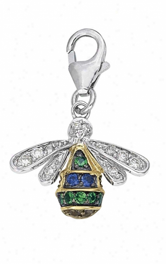 14j Two-tone Bug Ro8nd 1.5 Mm Sapphire And Diamond Charm