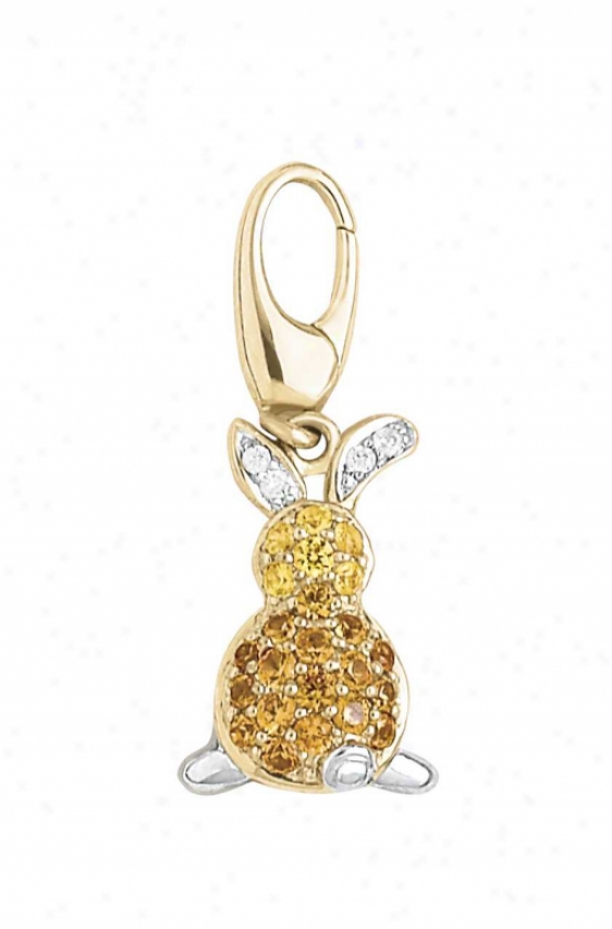 14k Two-tone Bunny Round Yellow Sappphire And Diamond Charm