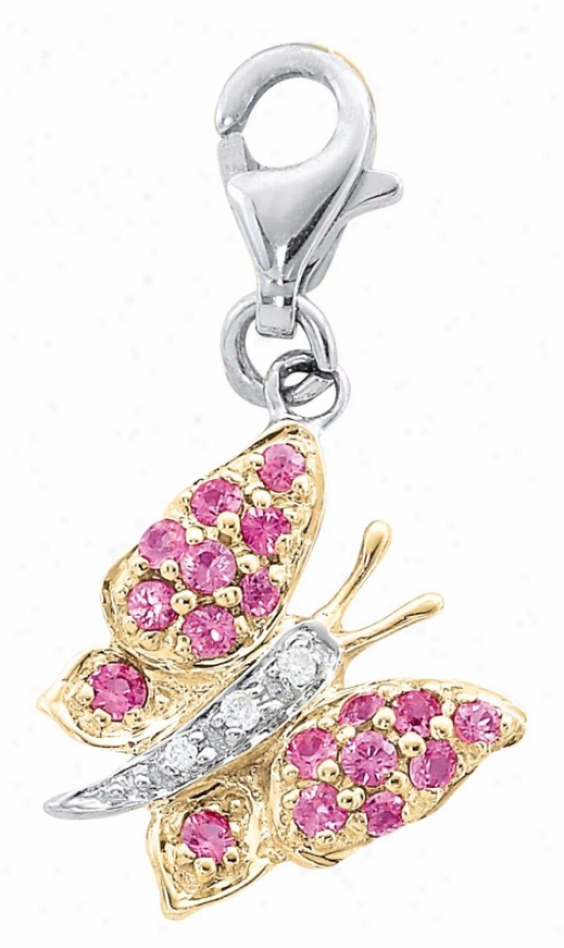 14k Two-tone Butterfly Pink Sapphire And Diamond Charm