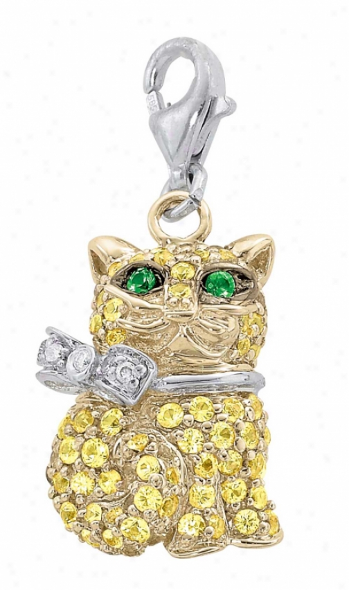 14k Two-tone Cat 1.5 Mm Yellow Sapphire And Diamond Charm